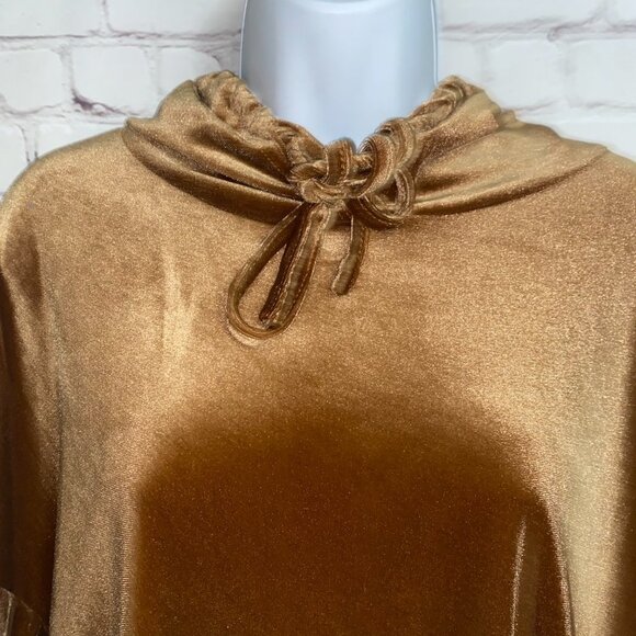 !Sz.3X*Qianming*Brown/Gold Velour-Like Hoodie Top Pullover - Picture 3 of 8